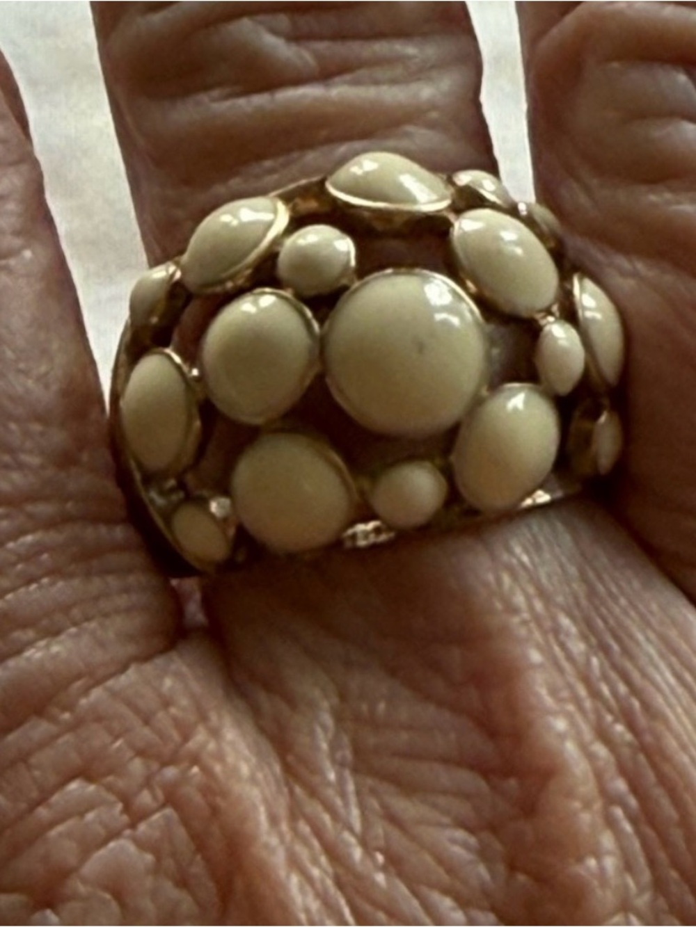Lia Sophia Cream Cabochon Gold Tone Statement Cocktail Ring